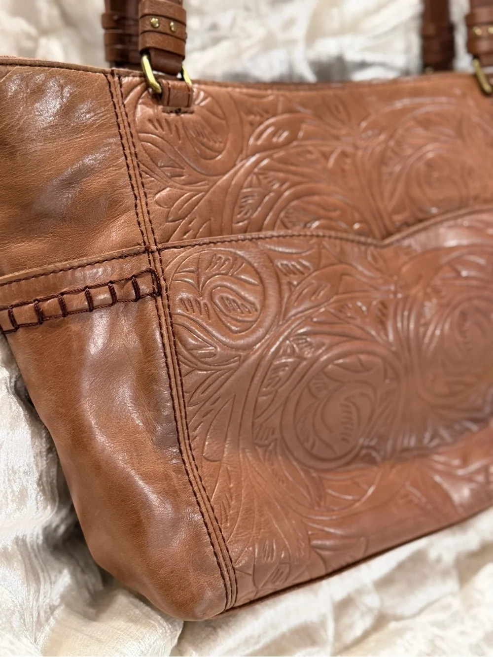 The Sak Sequoia Brown Embossed Leather Shoulder Tote